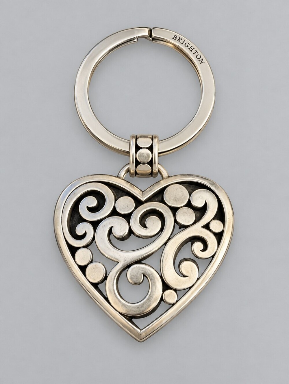 BRIGHTON Silver Plated Scroll Heart Keychain Purse Charm